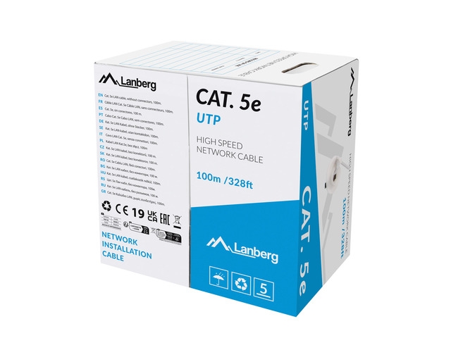 Мрежов кабел Lanberg CAT.5e utp 100m solid cu grey fluke passed