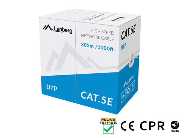 Мрежов кабел Lanberg CAT.5e utp 305m solid cu grey cpr + fluke passed