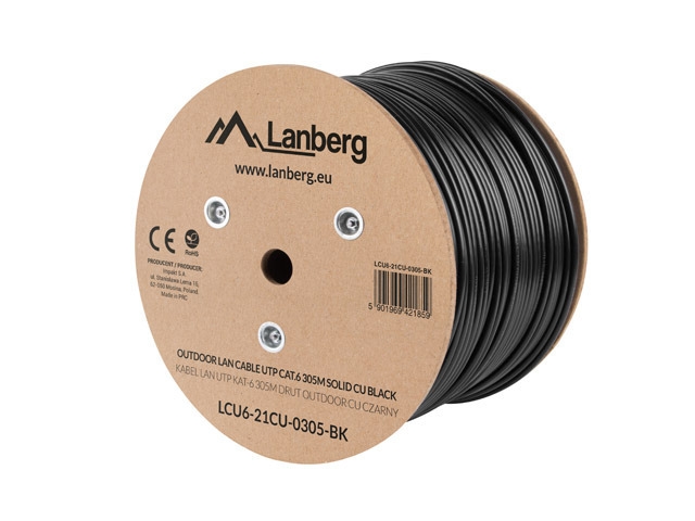 Пач кабел Lanberg LAN cable CAT.6 UTP 305m solid outdoor CU черен