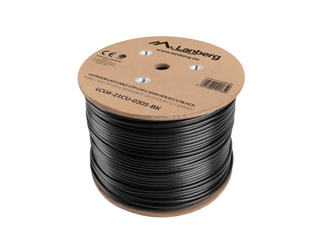 Пач кабел Lanberg LAN cable CAT.6 UTP 305m solid outdoor CU черен