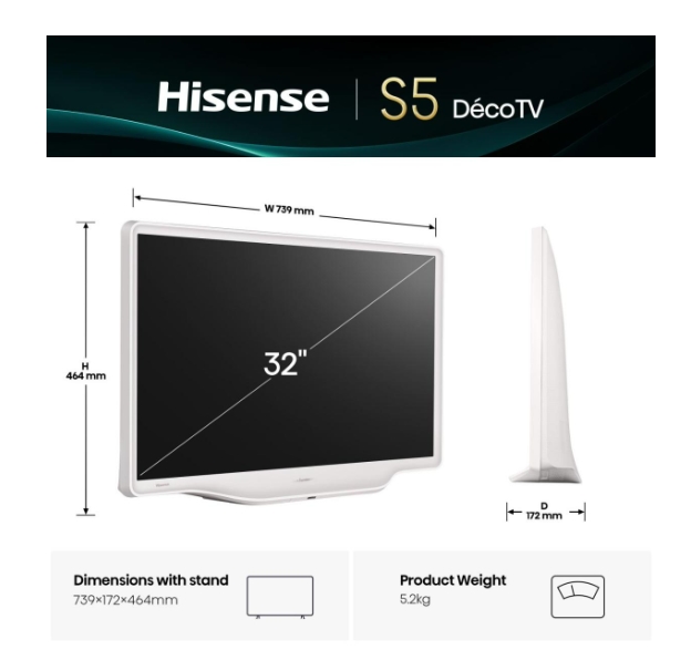 Телевизор Hisense 32 S5Q Full HD QLED HDR Smart TV Wi‑Fi 2xHDMI 2xUSB бял