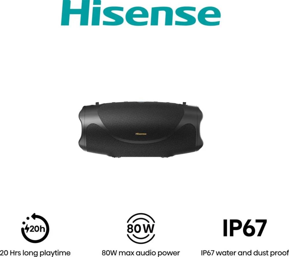 Bluetooth колонка Hisense FlexBoom, 80W, до 20 ч, IP67, ambient light, черна