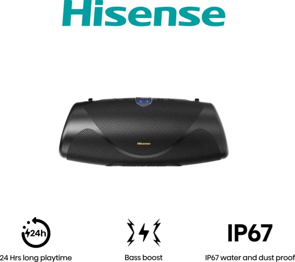 Bluetooth колонка Hisense WeBoom, 140W, до 20 ч, IP67, powerbank, ambient light, черна