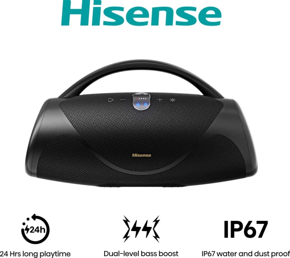 Hisense VoyageBoom Bluetooth speaker, 360W, up to 24 h, IP67, power bank, bass boost, black
