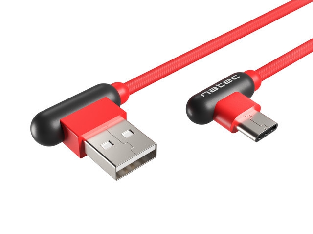 Cable Natec USB-C(M) -> USB-A (M) 2.0 m. Angled left/right Red