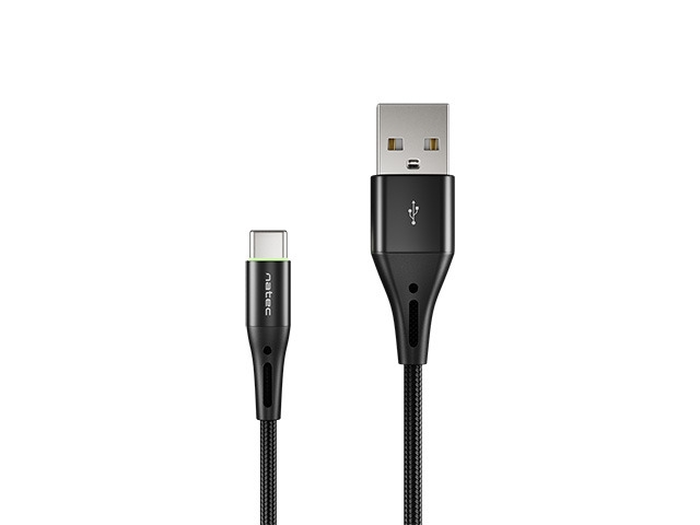Cable Natec USB-C(M) -> USB-A (M) 2.0 1m. Black LED nylon