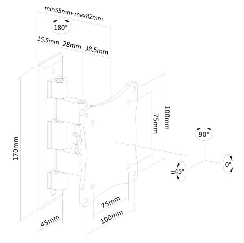 Stand for installation of screen on wall w810 (1support and tilt)