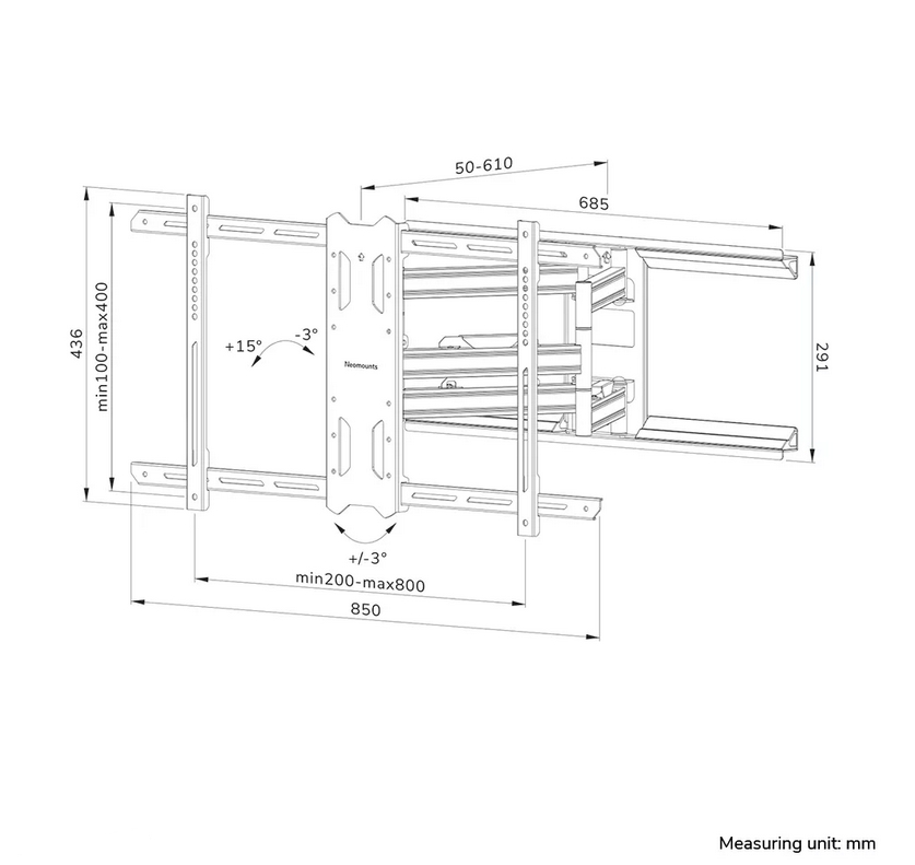 Neomounts Level-850 Wall Mount full motion 3 pivots VESA 800x400