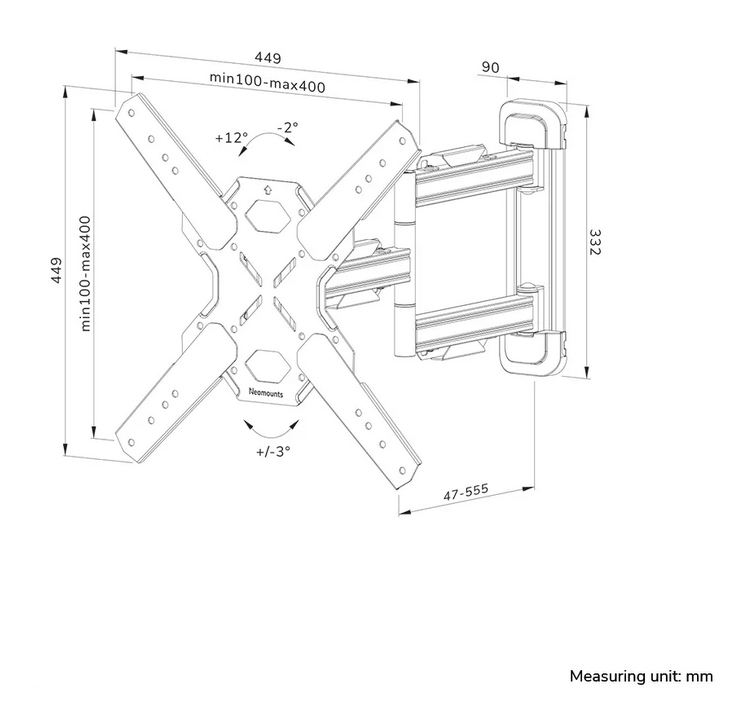 Neomounts Level‑850 Full Motion Wall Mount 3 Pivots VESA 400x400