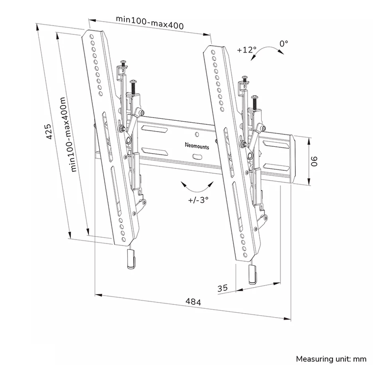 Neomounts Level‑850 TV wall mount, 40–75, tiltable, lockable, quick installation