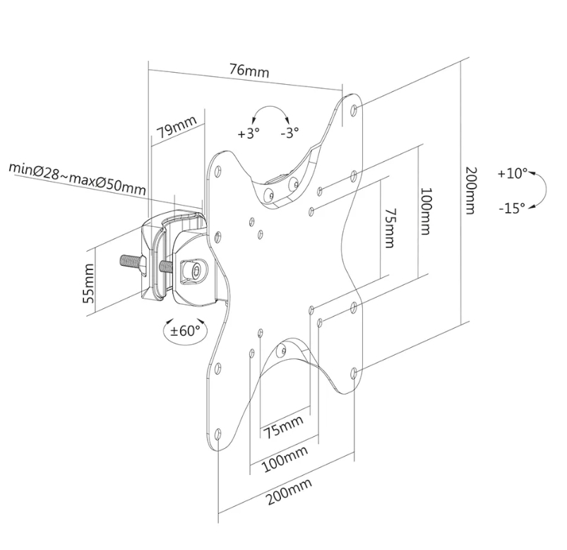 Стойка Neomounts by NewStar Screen Pole Clamp/Truss Mount 1 pivot VESA 200x200