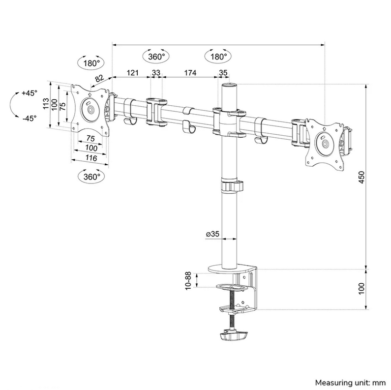 Стойка Neomounts Flat Screen Desk mount (10-27) desk clamp/grommet