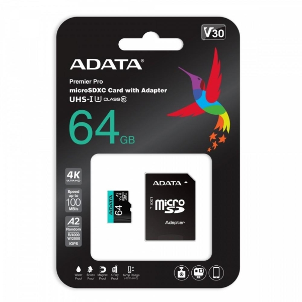 Memory card Adata 64GB MicroSDXC UHS-I U3 V30S A2 (1 adapter)