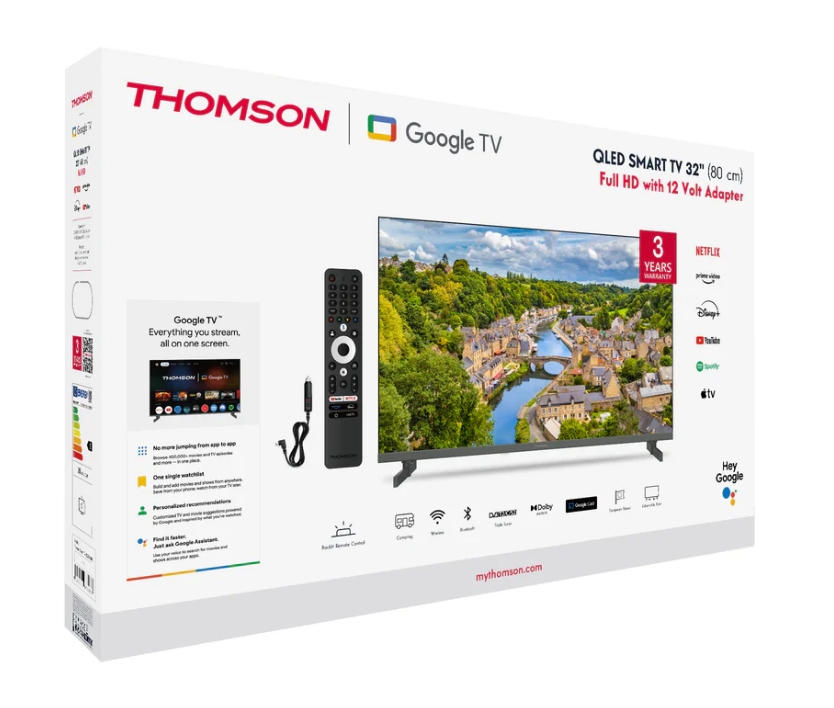 Телевизор Thomson 32 FHD Google TV QLED 60Hz HDR10 Dolby Audio 12V адаптер