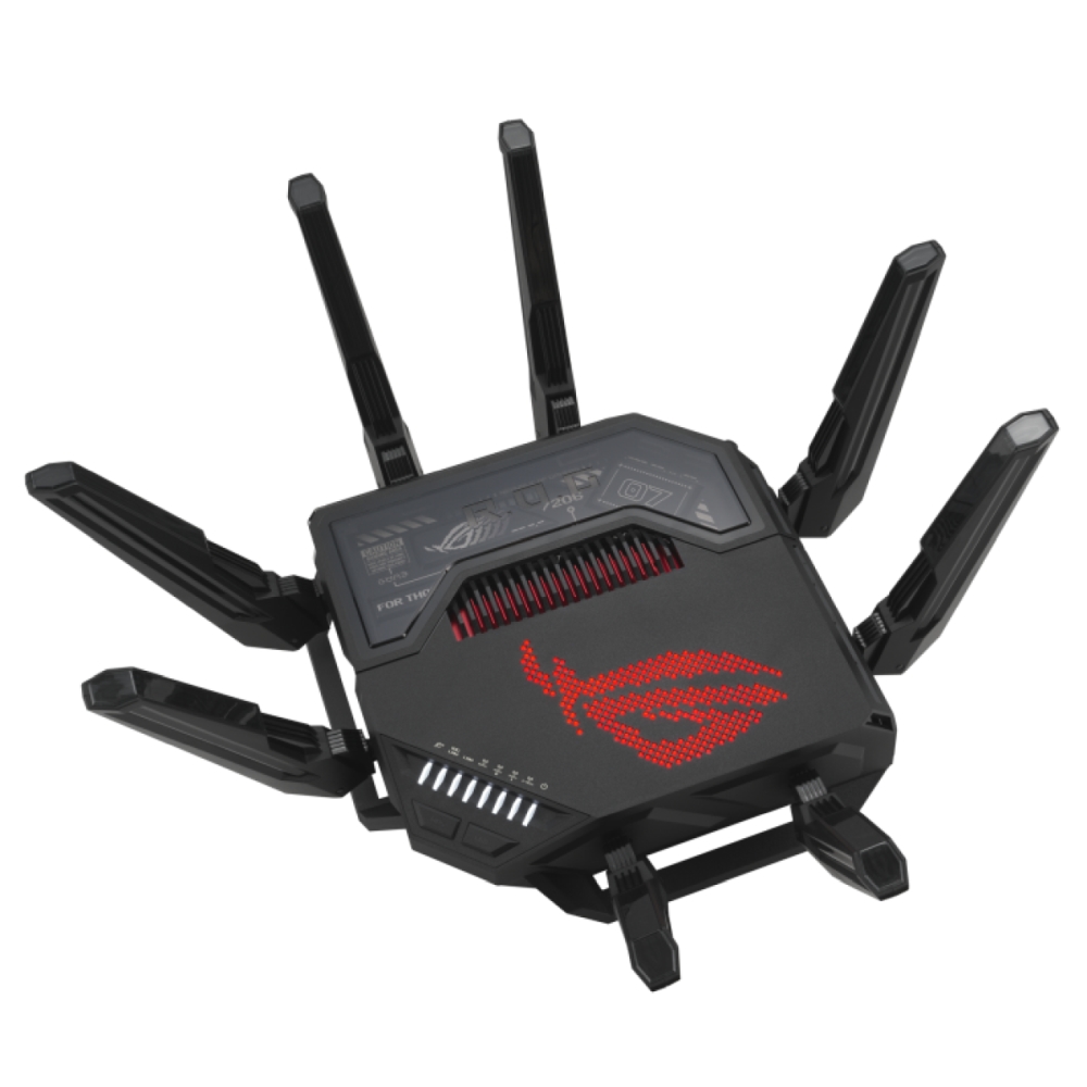 Asus ROG Rapture GT-BE98 Gaming Router Quad-Band Quad-Core 2.6GHz CPU 256MB/2GB Flash/RAM 10G Dual-Port 2.5G Port AiProtection Pro RGB Black