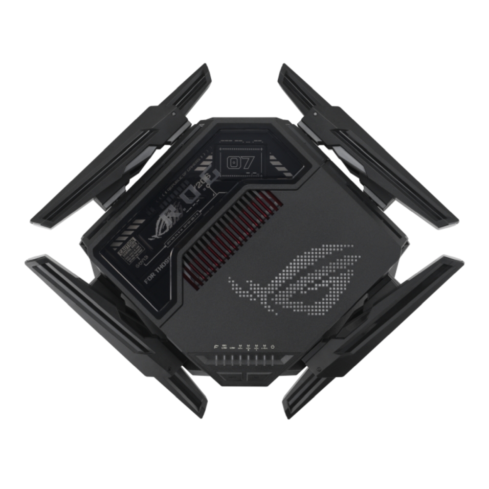Asus ROG Rapture GT-BE98 Gaming Router Quad-Band Quad-Core 2.6GHz CPU 256MB/2GB Flash/RAM 10G Dual-Port 2.5G Port AiProtection Pro RGB Black