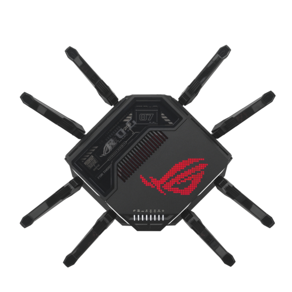 Asus ROG Rapture GT-BE98 Gaming Router Quad-Band Quad-Core 2.6GHz CPU 256MB/2GB Flash/RAM 10G Dual-Port 2.5G Port AiProtection Pro RGB Black