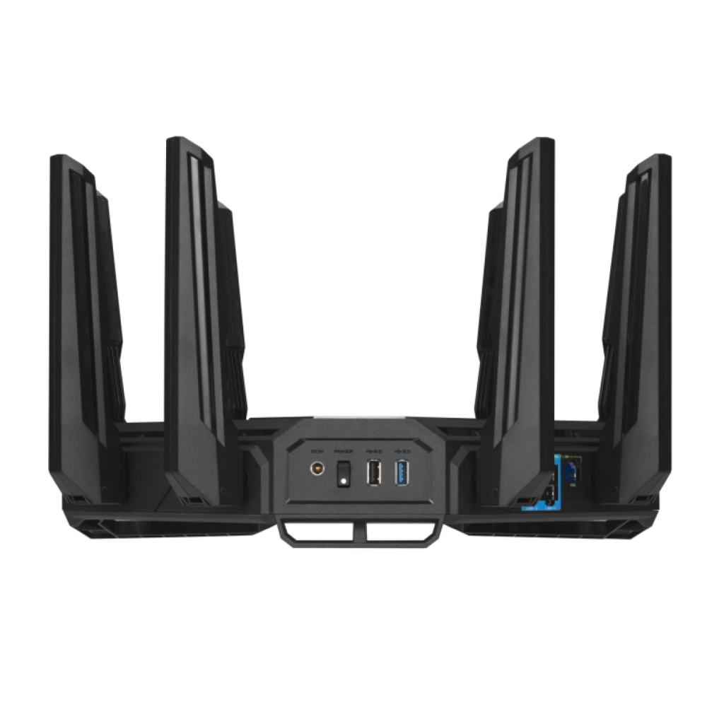 Asus ROG Rapture GT-BE98 Gaming Router Quad-Band Quad-Core 2.6GHz CPU 256MB/2GB Flash/RAM 10G Dual-Port 2.5G Port AiProtection Pro RGB Black