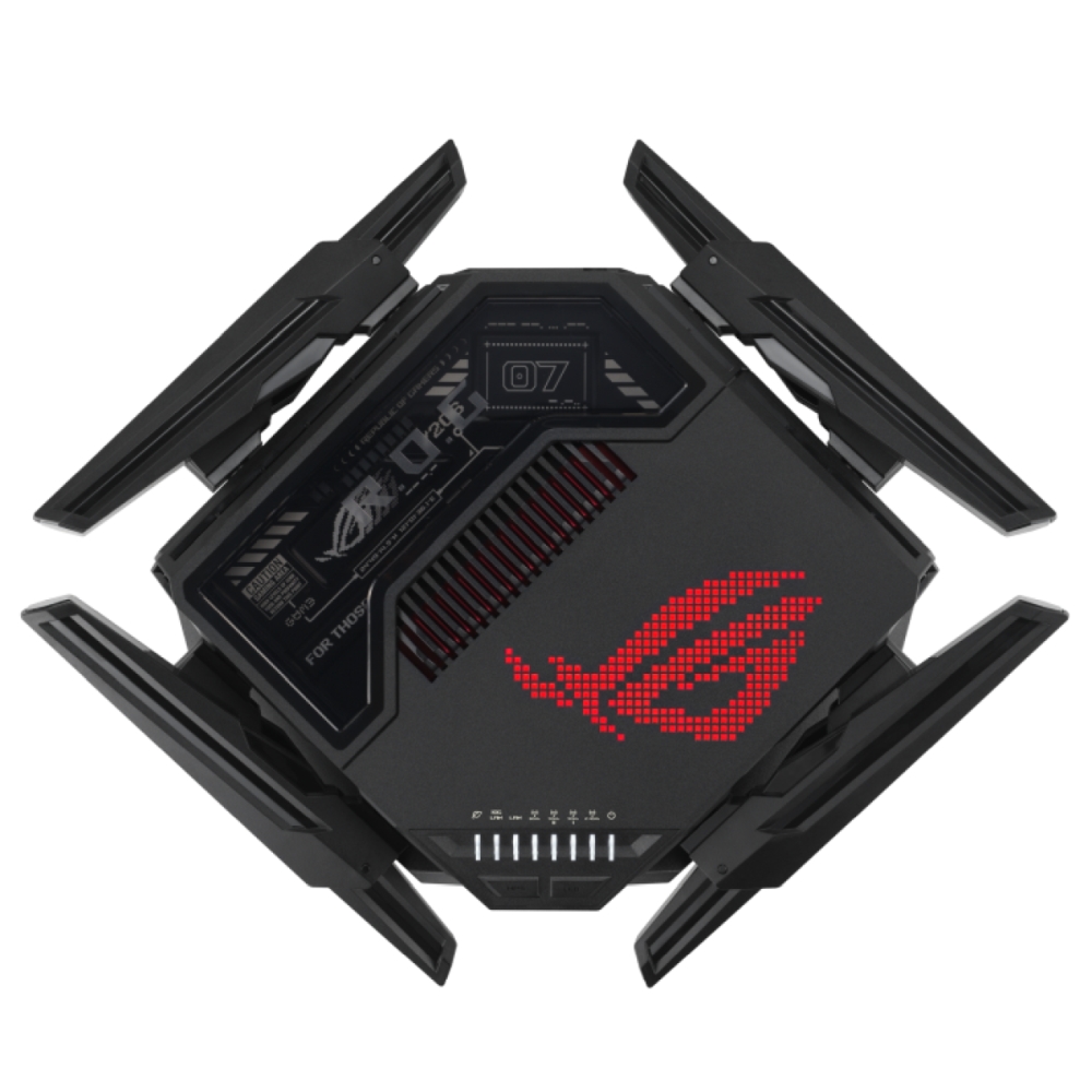 Asus ROG Rapture GT-BE98 Gaming Router Quad-Band Quad-Core 2.6GHz CPU 256MB/2GB Flash/RAM 10G Dual-Port 2.5G Port AiProtection Pro RGB Black