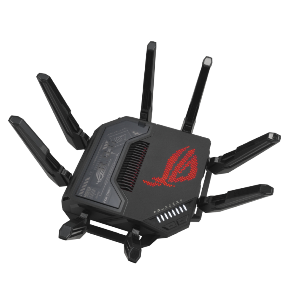 Asus ROG Rapture GT-BE98 Gaming Router Quad-Band Quad-Core 2.6GHz CPU 256MB/2GB Flash/RAM 10G Dual-Port 2.5G Port AiProtection Pro RGB Black