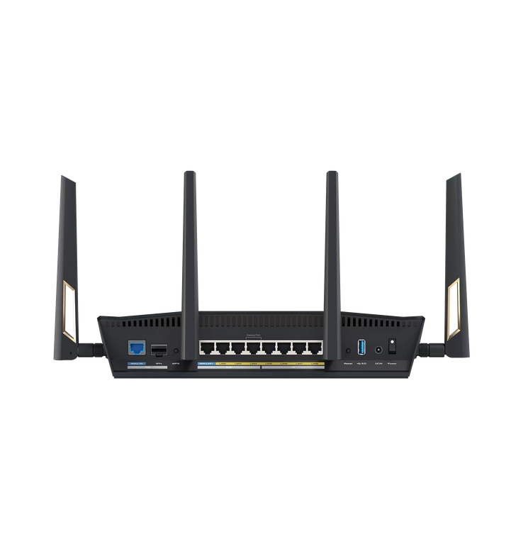 Рутер Asus RT-BE88U Gaming Wireless Dual-Band Quad-Core 2.6GHz 256MB/2GB Flash/RAM 10G SFP+ 2.5G порт AiProtection Pro черен