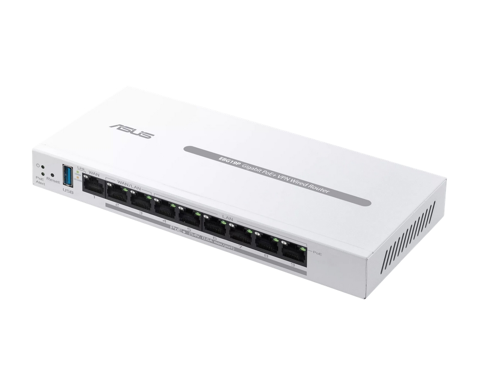 Asus ExpertWiFi EBG19P Business Wired Gigabit PoE+ VPN Router 8 PoE+ Ports SDN USB3.2 White