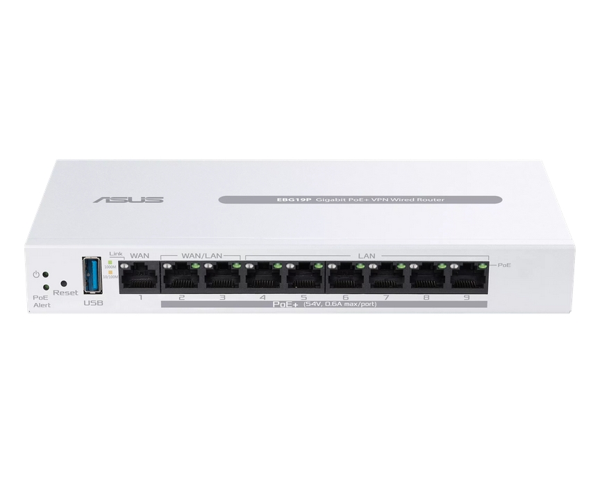 Asus ExpertWiFi EBG19P Business Wired Gigabit PoE+ VPN Router 8 PoE+ Ports SDN USB3.2 White