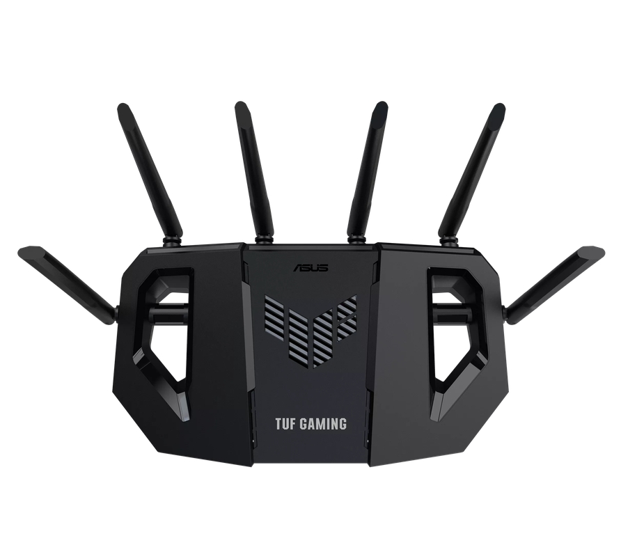 Рутер AsusTUF Gaming, BE6500 Dual Band WiFi 7 Router, 4K-QAM, Multi-Link Operation (MLO), Quad 2.5GbE port, Mobile Game Mode, Gear Accelerator, Gaming Port, Open NAT, Smart Home Master, Subscription-Free Security,  AiMesh support, 4G/5G Auto Mobile Tether