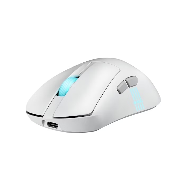 Мишка Asus ROG Keris II Origin Wireless, 65 g, ергономична, 42K оптичен сензор, ROG Micro Switch II, 5 бутона, бяла Moonlight