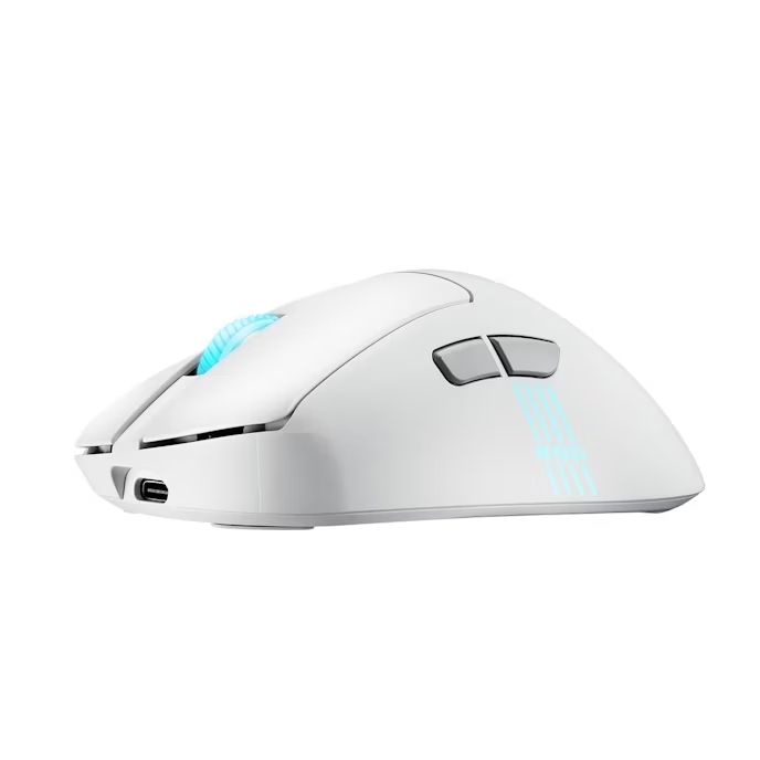 Мишка Asus ROG Keris II Origin Wireless, 65 g, ергономична, 42K оптичен сензор, ROG Micro Switch II, 5 бутона, бяла Moonlight