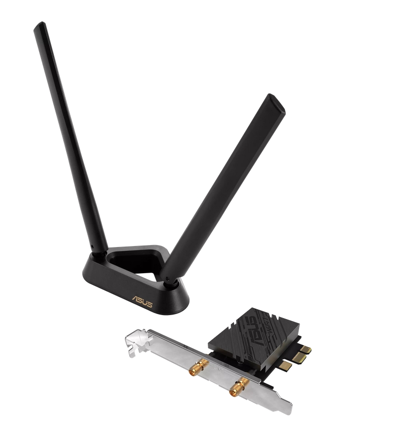 Asus PCI-E адаптер PCE-BE92BT BE9400 Tri‑Band Bluetooth 5.4 магнитна стойка WPA3 OFDMA MLO черен