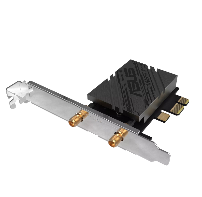 Asus PCI-E адаптер PCE-BE92BT BE9400 Tri‑Band Bluetooth 5.4 магнитна стойка WPA3 OFDMA MLO черен