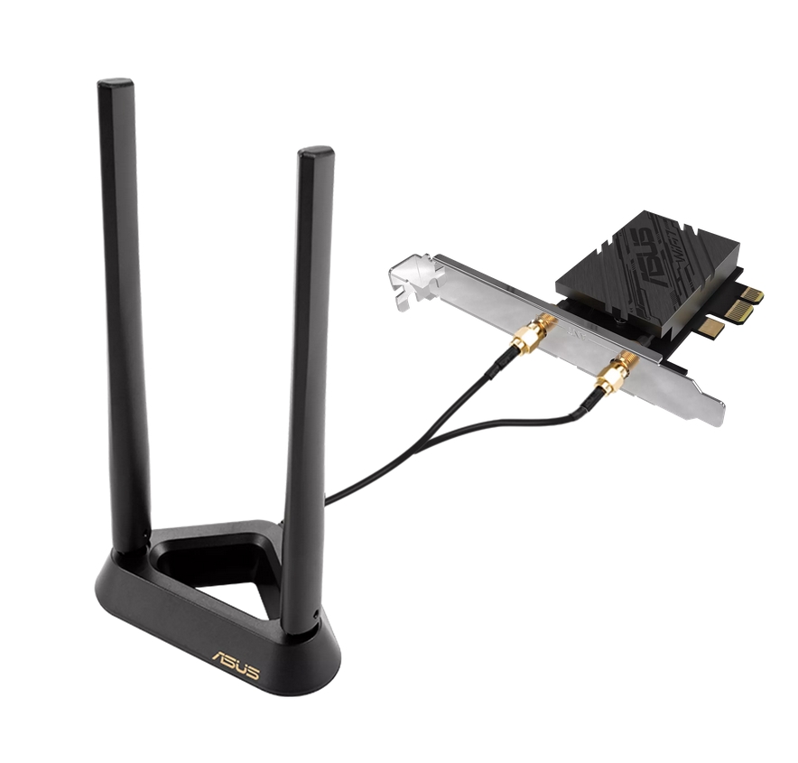 Asus PCI-E адаптер PCE-BE92BT BE9400 Tri‑Band Bluetooth 5.4 магнитна стойка WPA3 OFDMA MLO черен