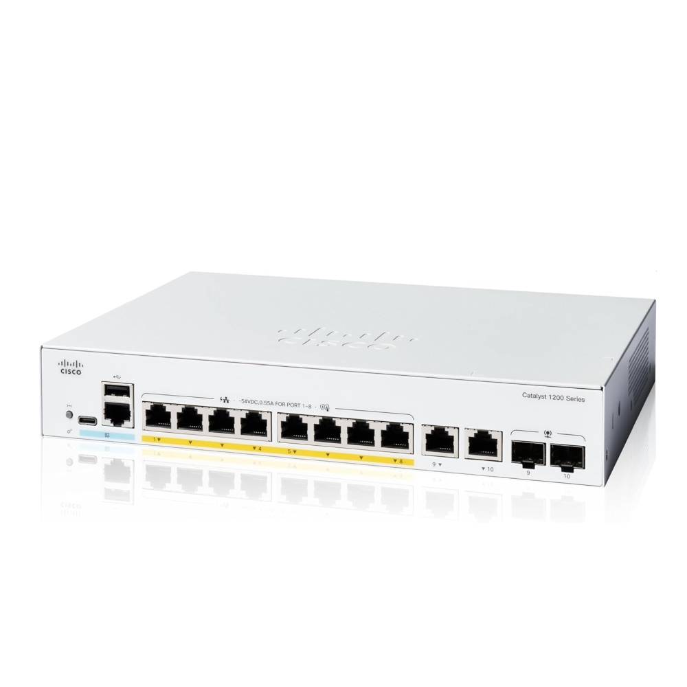 Суич Cisco Catalyst 1200 8-портов GE Full PoE 2x1G Combo