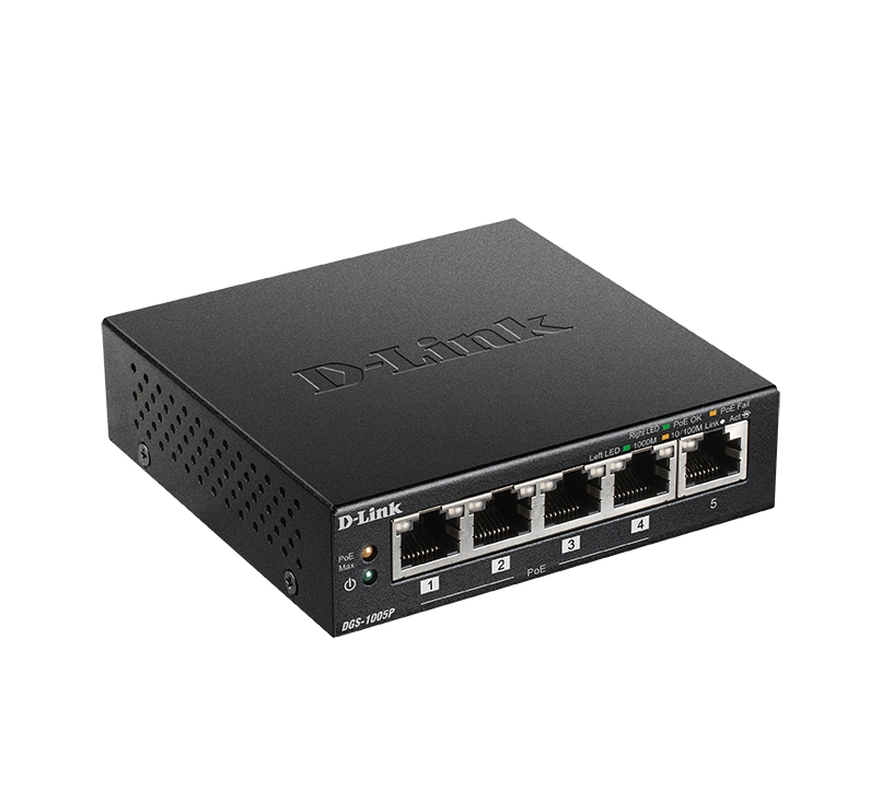 Суич D-Link 5-Port Desktop Gigabit PoE+