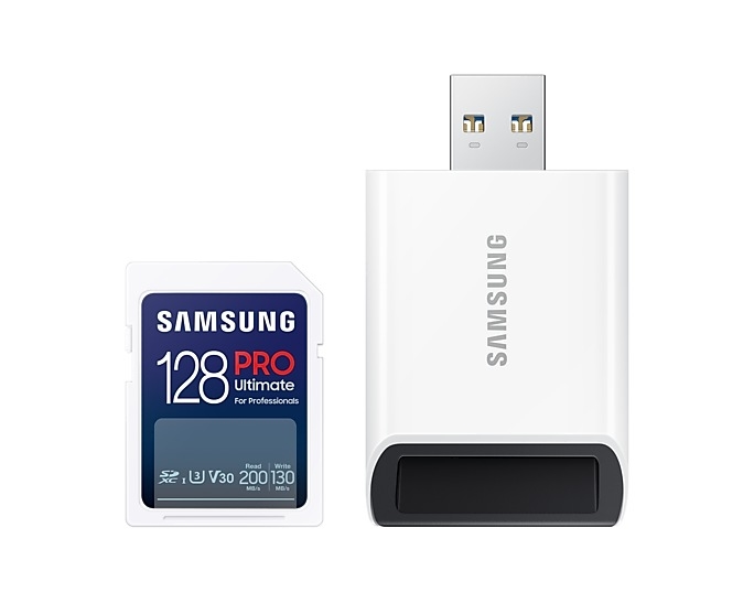 Memory Card Samsung 128GB SD PRO Ultimate USB Reader U3 V30 200MB/s read 130MB/s write