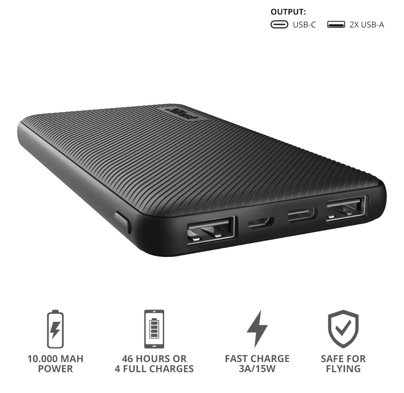Външна батерия TRUST Primo Fast Ultra-thin Powerbank 10000 mAh
