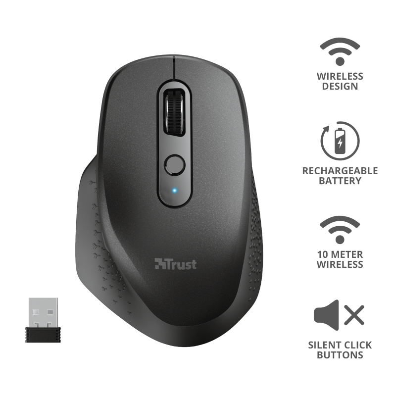 Wireless mouse trust ozaa rechargeable black