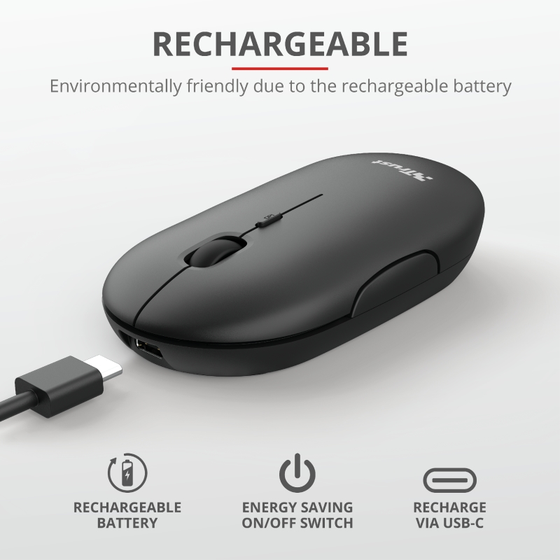 Wireless mouse trust puck bt rechargeable black