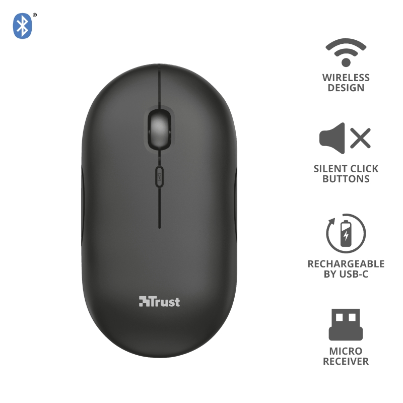 Wireless mouse trust puck bt rechargeable black