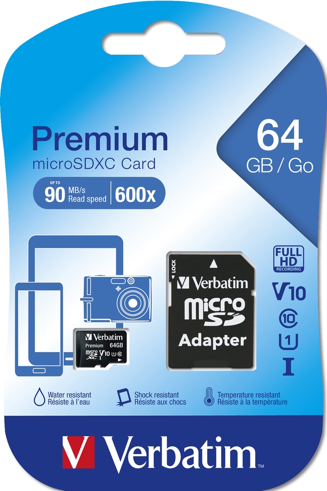 Карта памет Verbatim micro SDXC 64GB Class 10 (Incl. Adaptor)