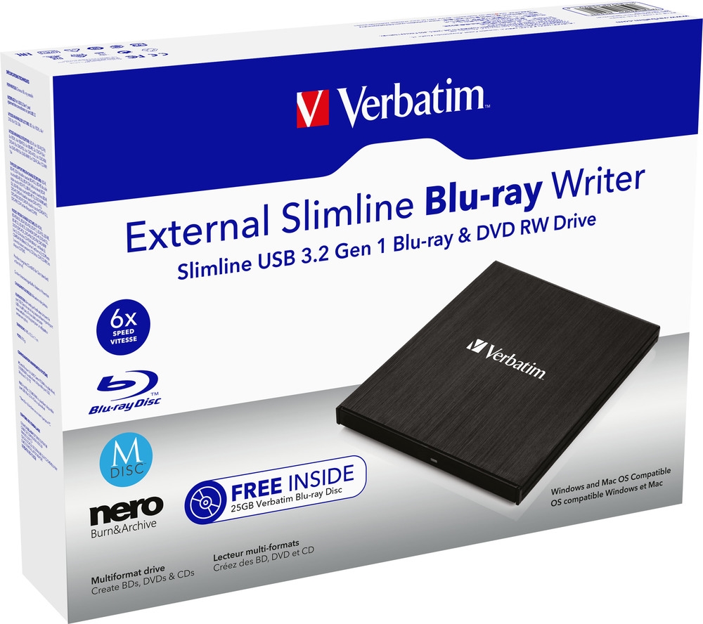 Оптично устройство Verbatim External Slimline Blu-ray USB 3.0