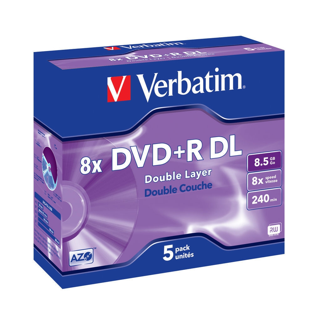 Диск Verbatim DVD+R DOUBLE LAYER 8.5GB 8X MATT SILVER SURFACE (5 PACK)