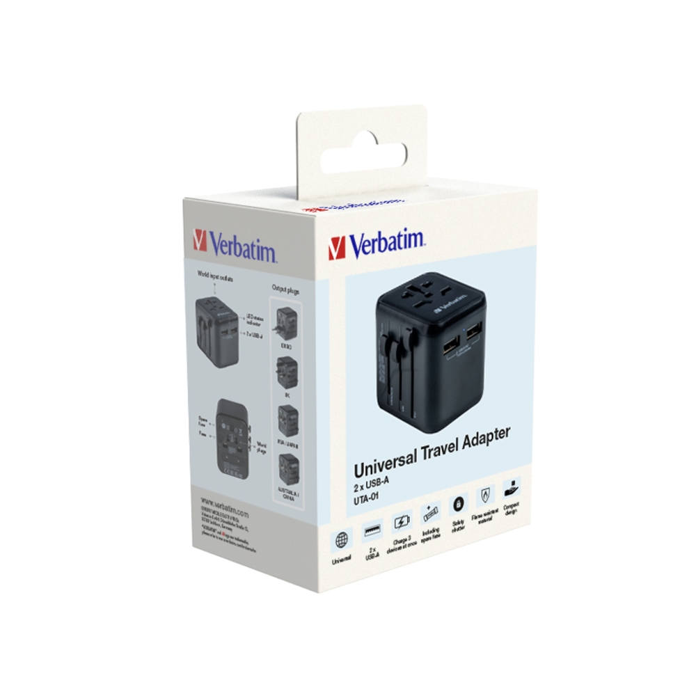 Адаптер Verbatim UTA-01 Universal Travel Adapter 2xUSB-A ports