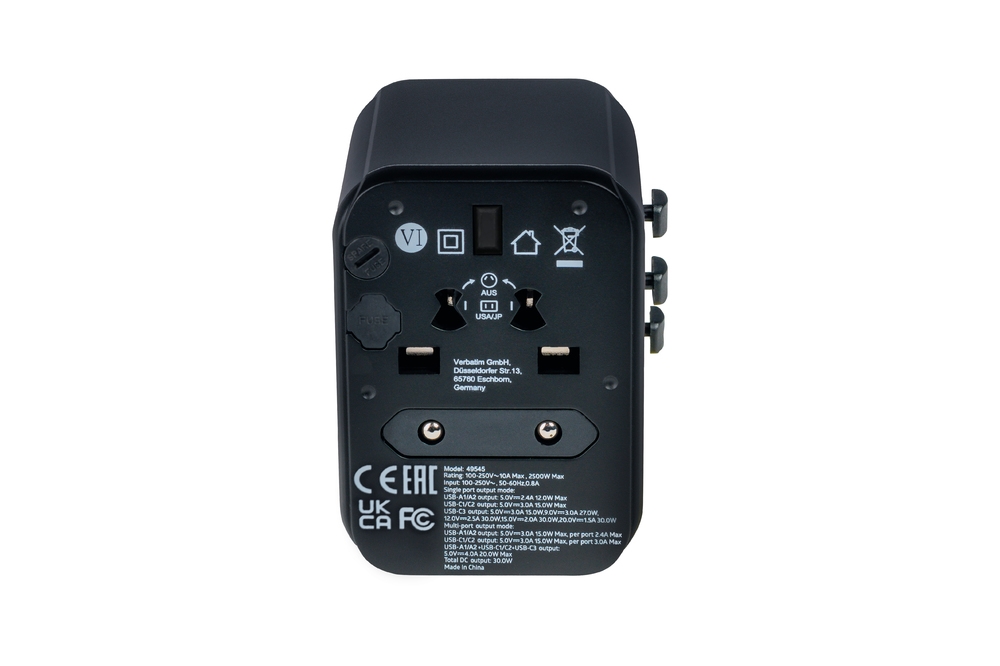 Адаптер Verbatim UTA-03 Universal Travel Adapter 1xUSB-C PD 30W & QC 3.0 / 2xUSB-C / 2xUSB-A