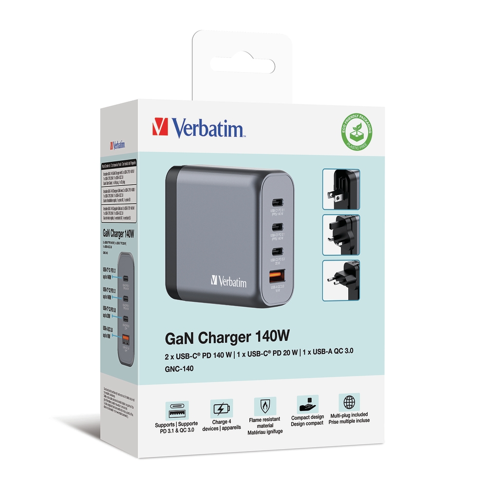 Power supply устройство Verbatim GNC-140 GaN 4 Port 140W USB A/C