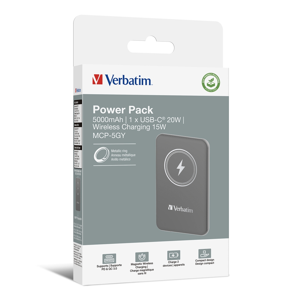 Wireless charger MCP-5GY Power Pack 5000mAh 15W Grey