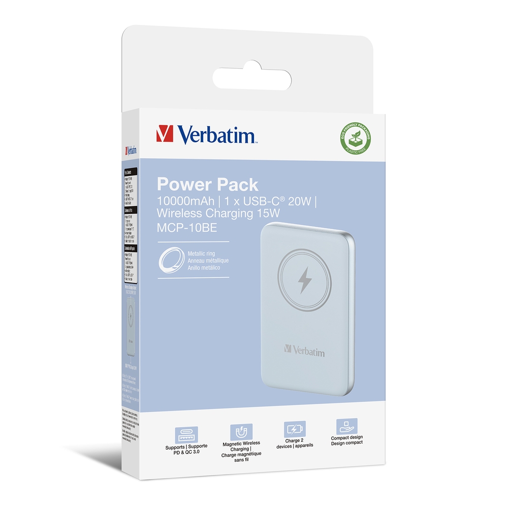 Безжично зарядно Verbatim MCP-10BE Power Pack 10000mAh 15W Blue