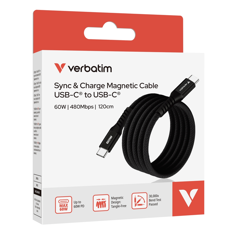 Cable Verbatim Sync & Charge USB-C to USB-C 60W Magnetic 120 cm - Black