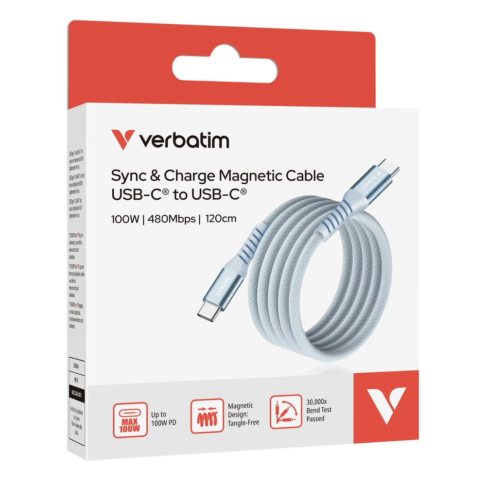 Cable Verbatim Sync & Charge USB-C to USB-C 100W Magnetic 120 cm - Blue